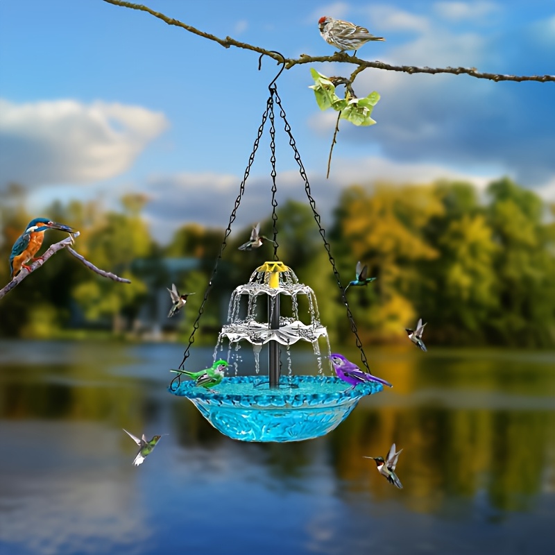 TEMU 1 Set Outdoor Garden Floating Fountain Hanging Bird Feeder Suspended Bird Bath Basin Solar-powered Fountain Aesthetic Garden Bird Feeder With
