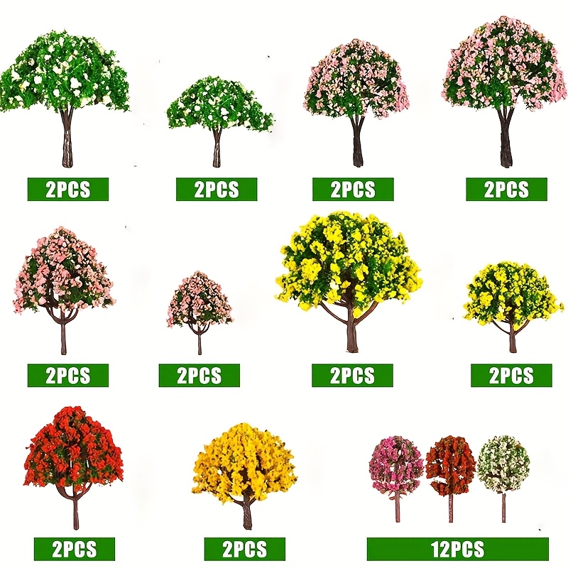 32pcs Model Trees 3.5cm - 8cm Mixed Model Tree Train Scenery Architecture Trees Fake Trees For Diy Crafts, Building Model, Scenery Landscape...