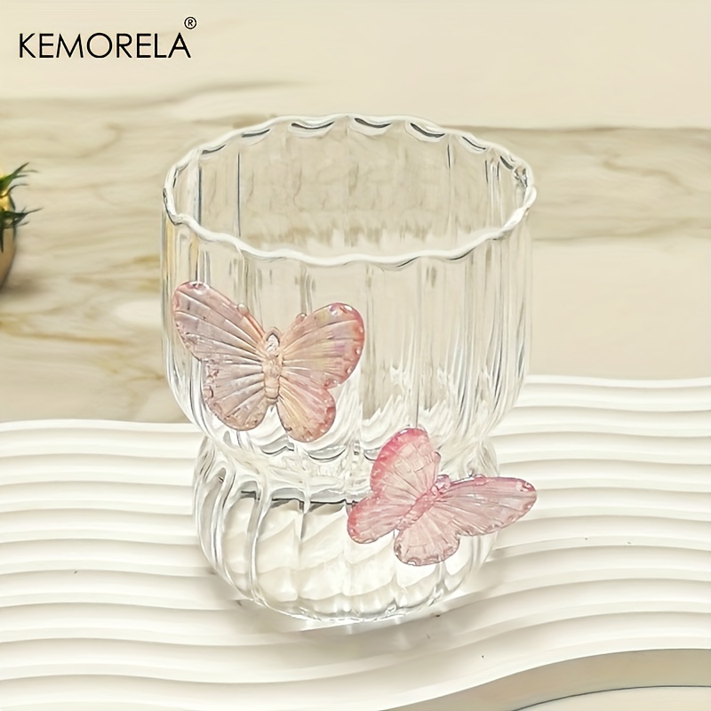 TEMU Kemorela Handmade 3d Glass, Striped Coffee Cup Petal Cup, Cute Pattern - Ideal Gift For Mother, Girlfriend, Teacher, Sister | Reusable,