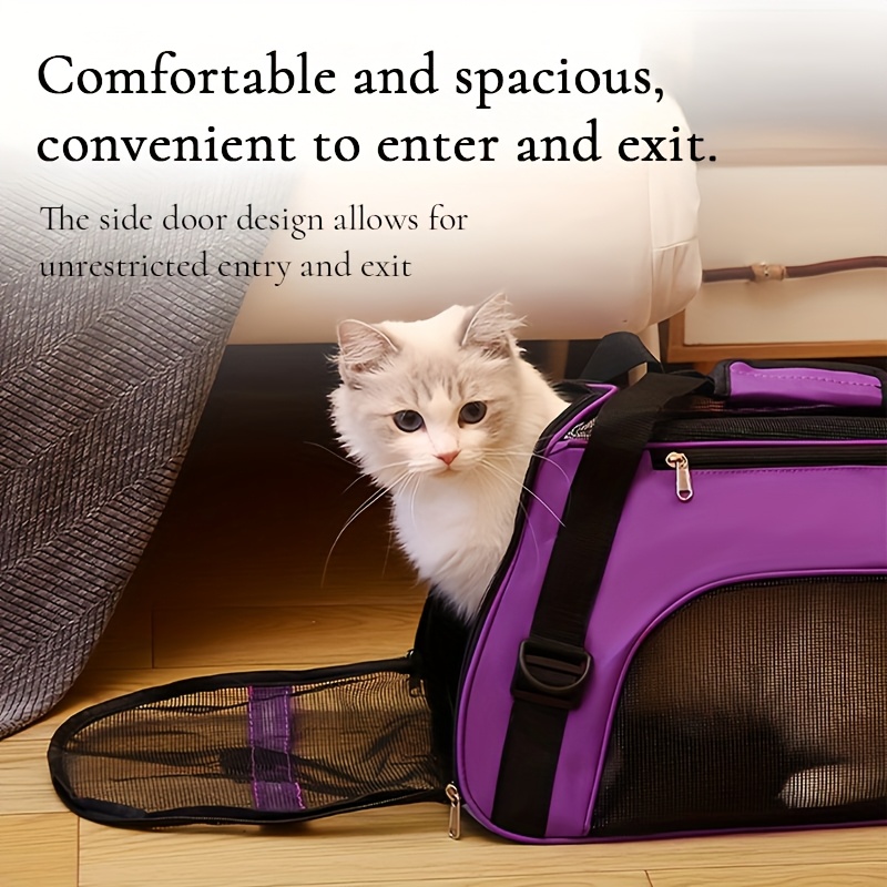 Personalized Embroidered Pet Name Portable Dog Backpack, Large Capacity Breathable Foldable Messenger Bag with Zipper Stretch Design-suitable for Most Small/medium/large Dogs and Cats, Purple/pink/black-size S/M/L