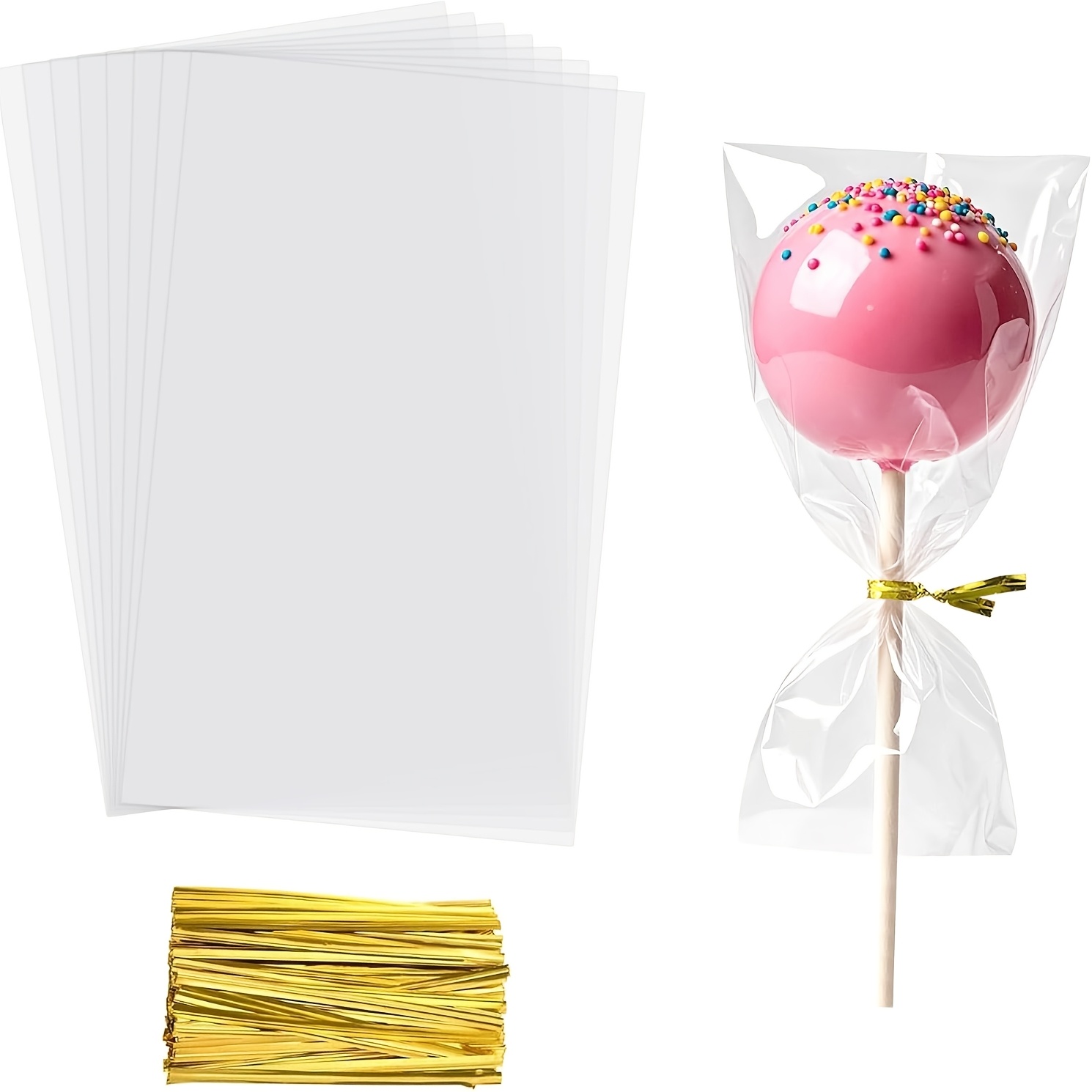 Cake Pop Bags, 3x5 Inches Clear Cellophane Lollipop Bags With Twist Ties,100pcs