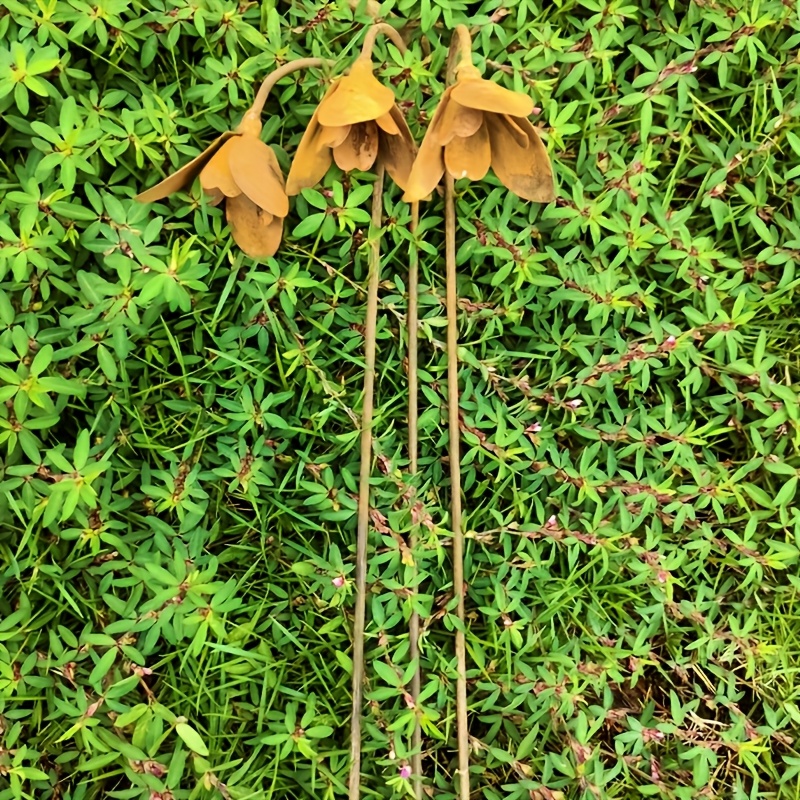 E-shop 3er-Set, 3D Metall Schneeglöckchen Künstliche Blume Dekorative Gartenstecker - Außen Eisen Blumendekoration - Rostiger Ornament für Vase und