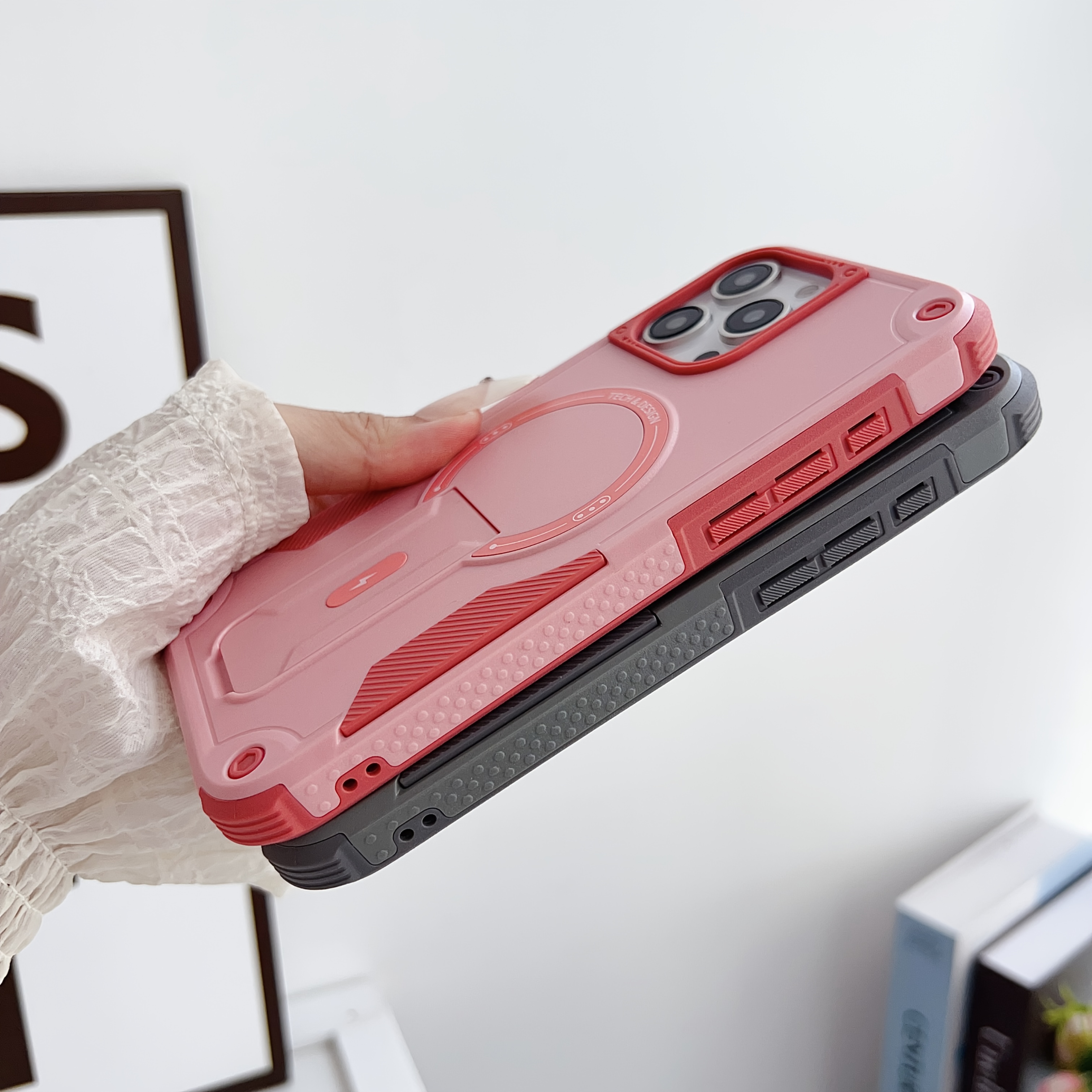   mekanisk pansarstil-fodral med magnetfäste, anti-slip design, dolt ställ för iphone 16 15 14   11 pro max –   skydd Produktinformation 2