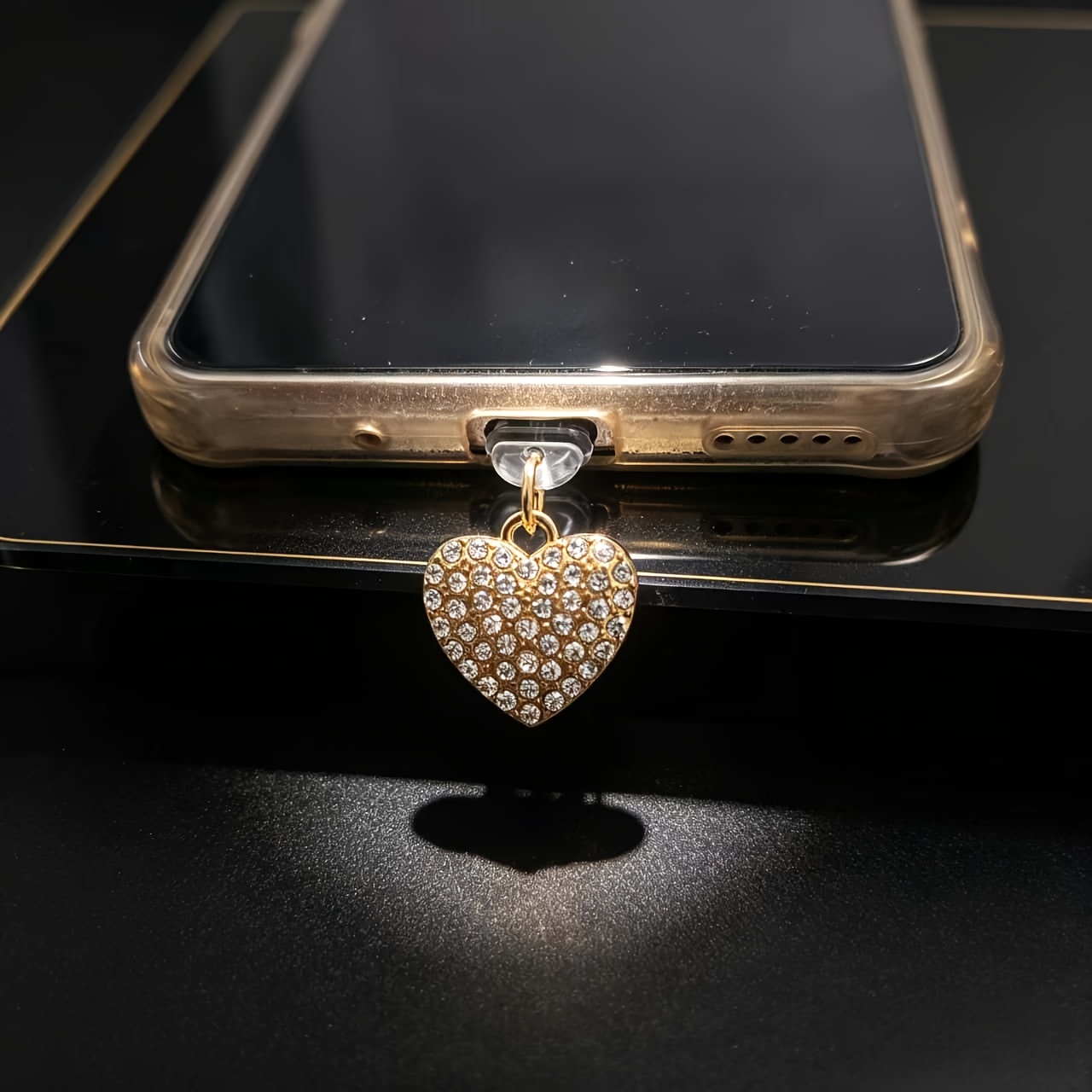 TEMU 1pc Luxurious Diamond-studded Heart-shaped Phone Dust Plug Pendant, Phone Decoration Accessory, Suitable For Iphone//type-c Phone Ports, Perfect
