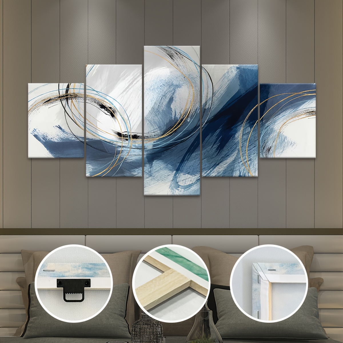 

5pcs/set Wooden Framed Canvas Poster, Modern Art, Blue Lines Canvas Poster, Ideal Gift For Bedroom Living Room Corridor, Wall Art, Wall Decor, Winter Decor, Wall Decor, Room Decoration