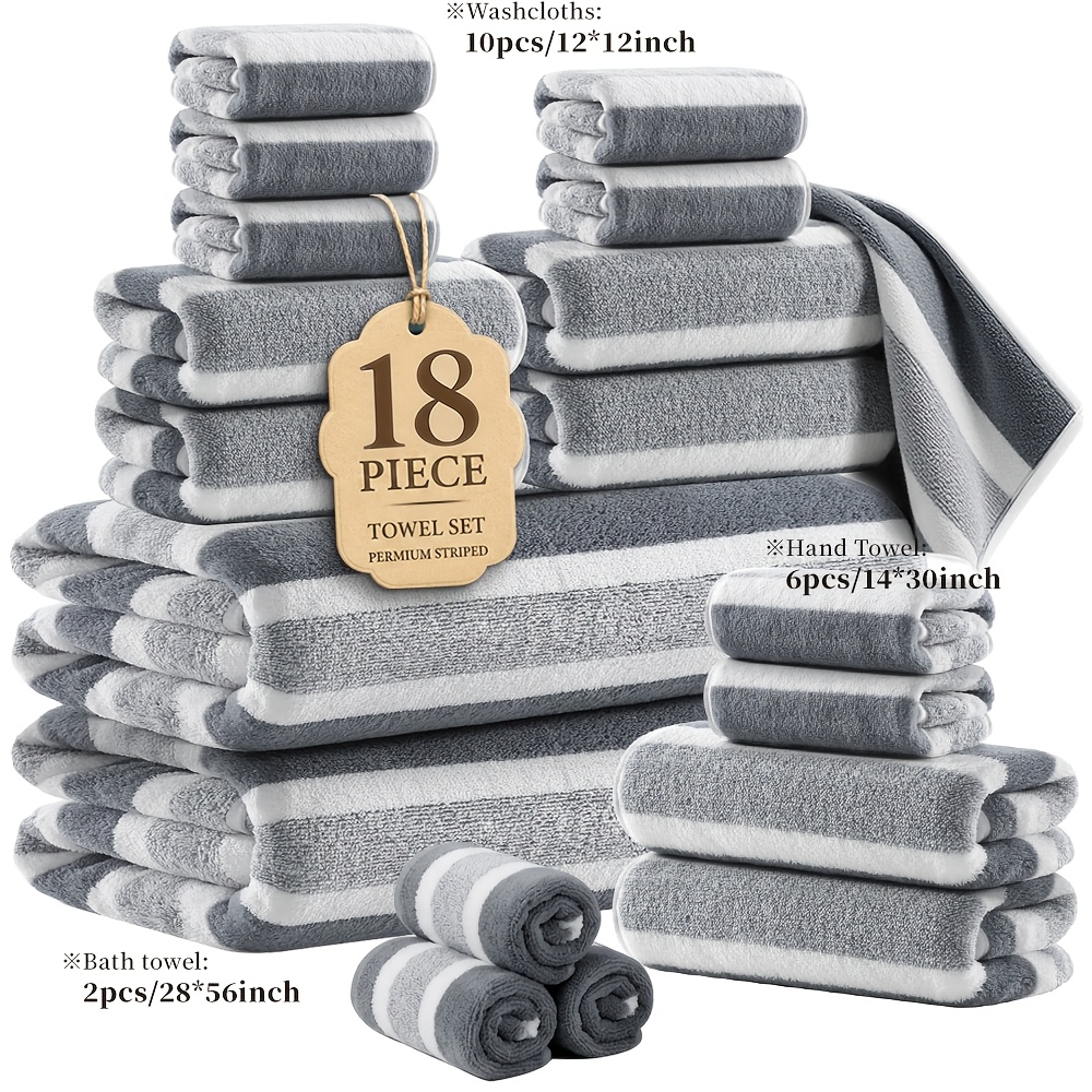 TEMU 36/18pcs Soft & Absorbent Towel Set | Quick-dry Towels For Bathroom, Sports & Beach | Includes 4/2bath Towels, 12/6hand Towels, 20/10washcloths|