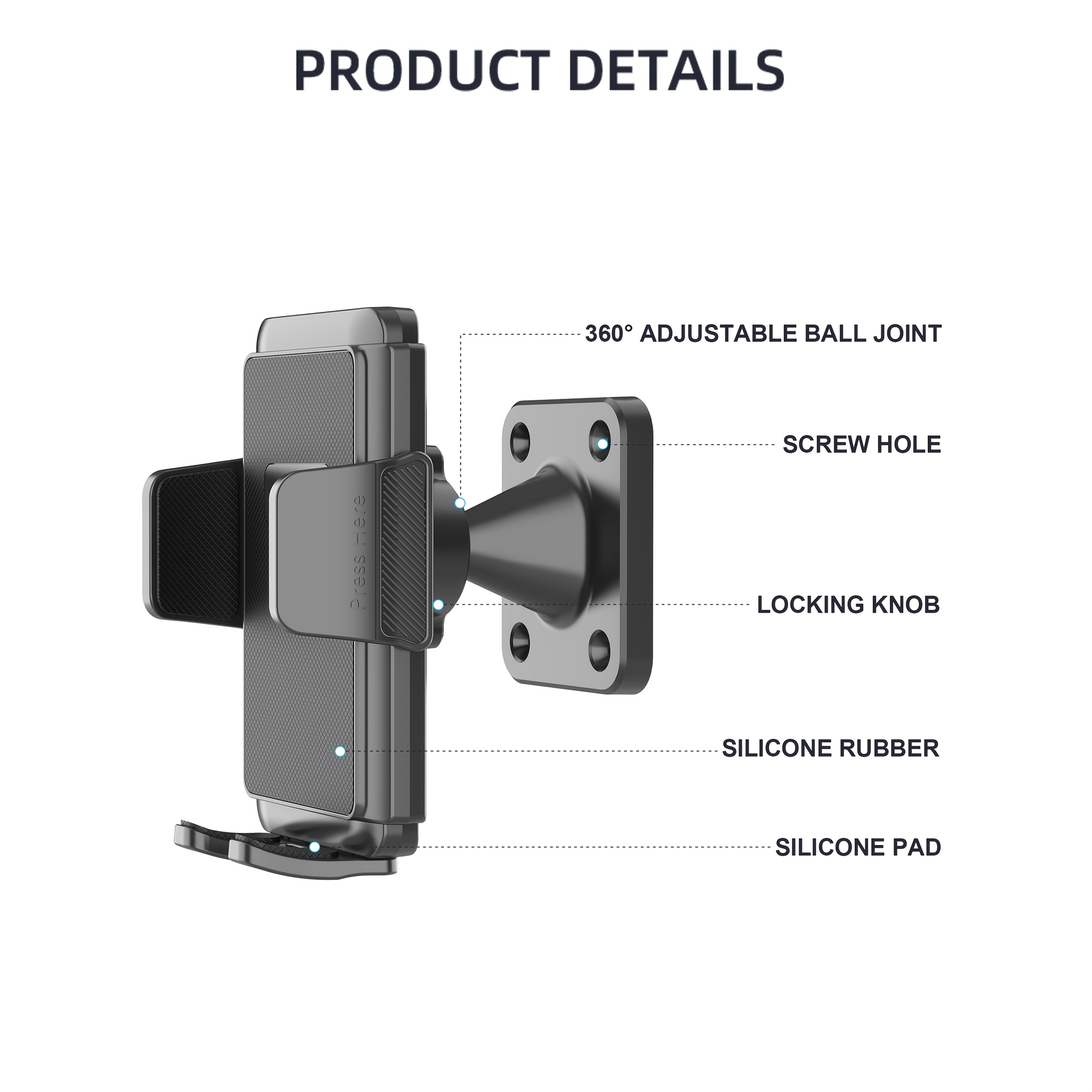 Image of Lrbh Wall-mounted Phone Stand For Vehicles And Surfaces, Fits Devices Ranging From 3..5 Inches, Compatible With For Iphone, , Htc, Lg, Huawei, And Other Smartphones
