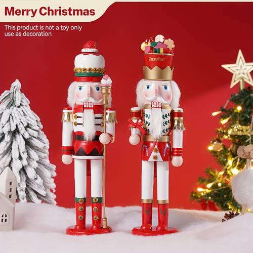 Festive Nutcracker Wooden Soldiers: Gingerbread And Candy Canes Style Figurines for Christmas Home Decor