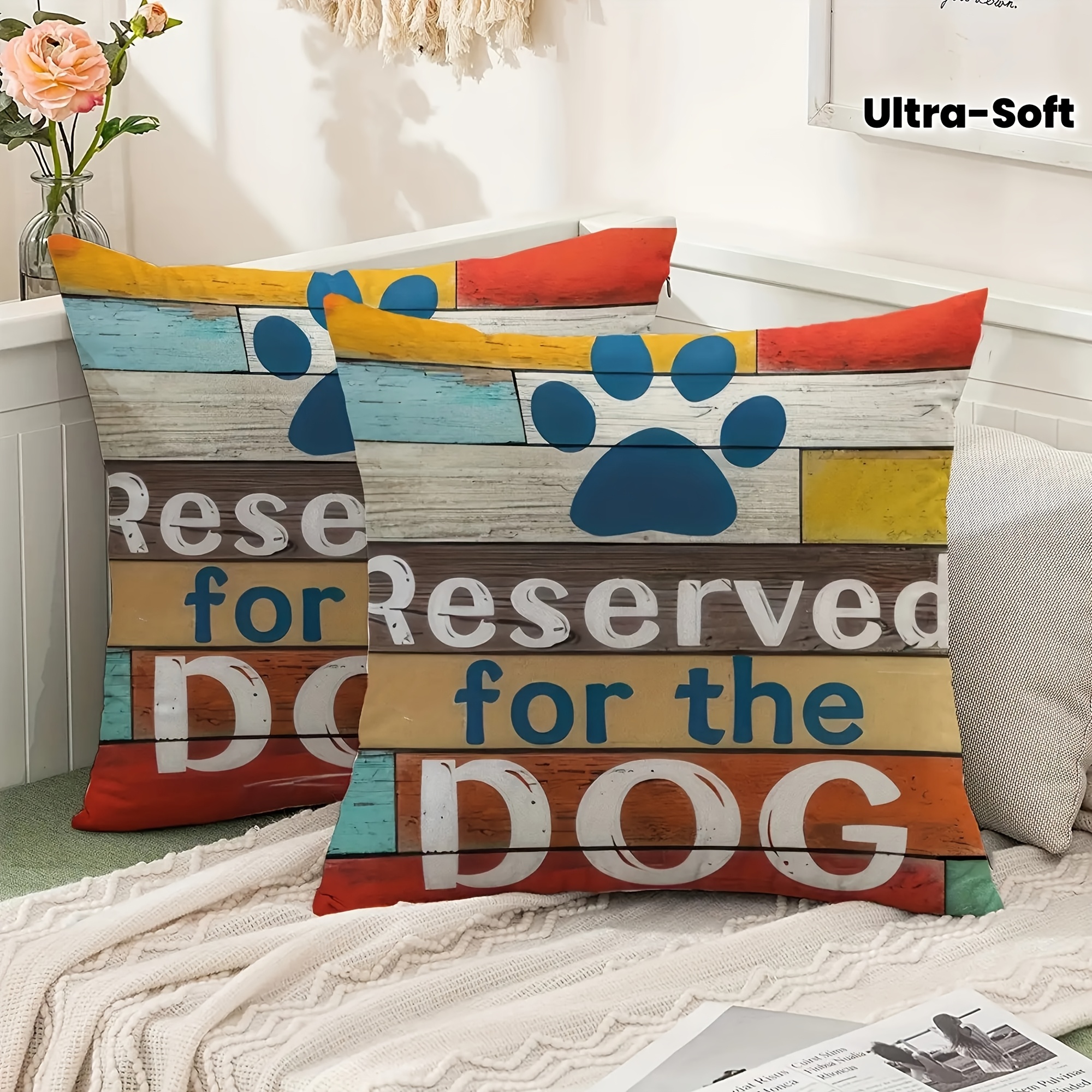 2pcs Dog Lover Decorative Throw Pillows, Paw Print & Striped Design