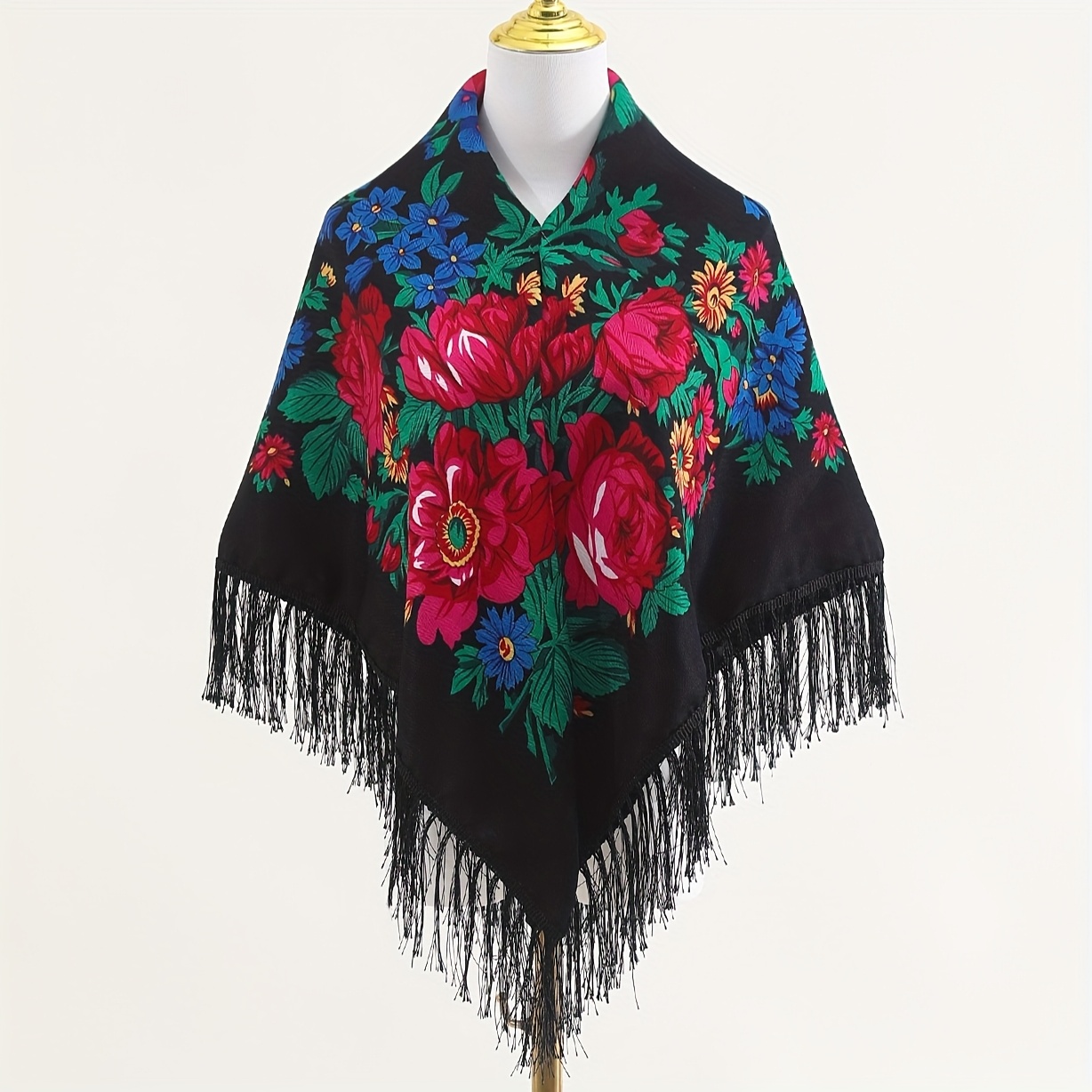 E-shop 53"*53" Vintage Ethno-Stil Pfingstrosen-Blumenmuster Quaste Gepaart mit Modischem und Vielseitigem Sommer Leichter Atmungsaktiver Sonnenschutz