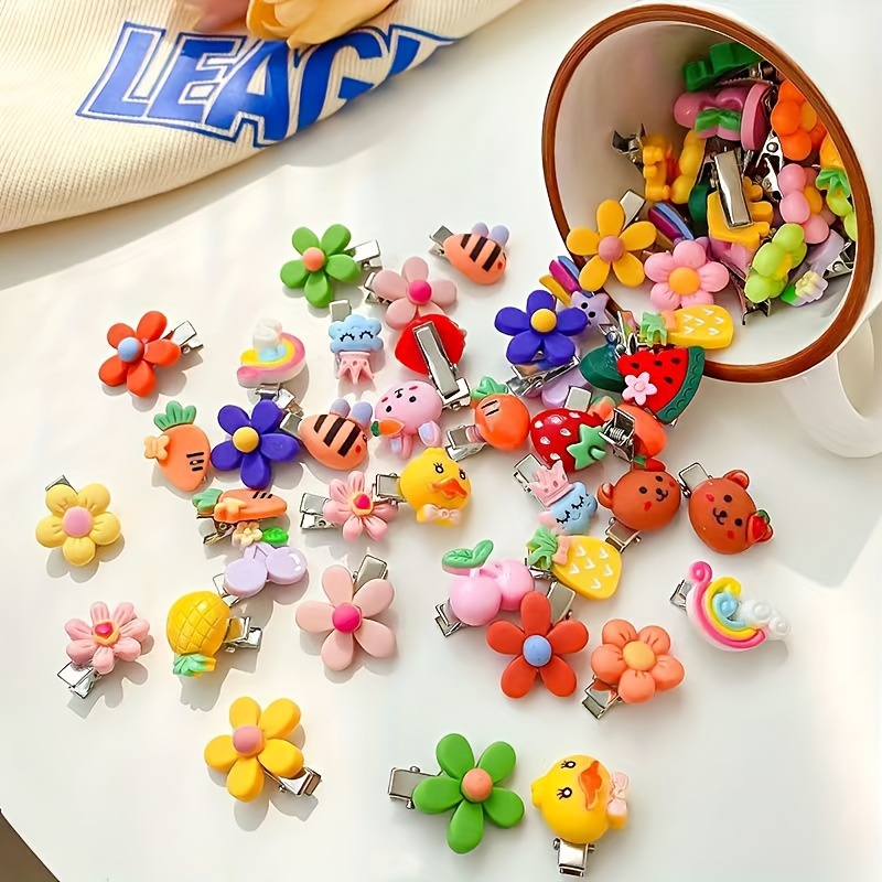 

20-pack Cute Cartoon Hair Clips For Girls, Accessories, Non-damaging Resin Hairpins With Plastic Accents, Assorted Colors, No-woven Fabric