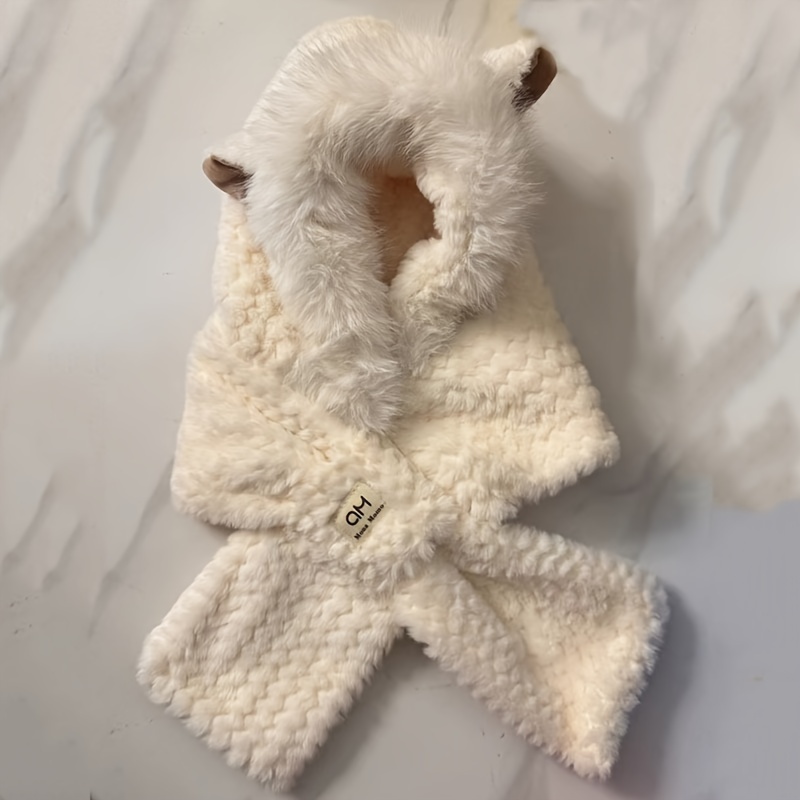 

Winter Warm Hooded Scarf, Elastic Thick Neck Warmer, Cartoon Ears, Fluffy Plush Women's Hat, Cute Animal Design Cross Neck Scarf