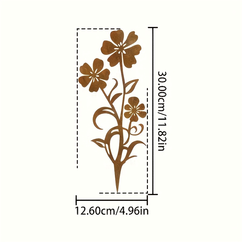 Image of 1pc Rustic Retro Style Brown Metal Garden Piles - Weather-resistant Outdoor Decoration For Terrace, Flower Pots, Fence | Detailed