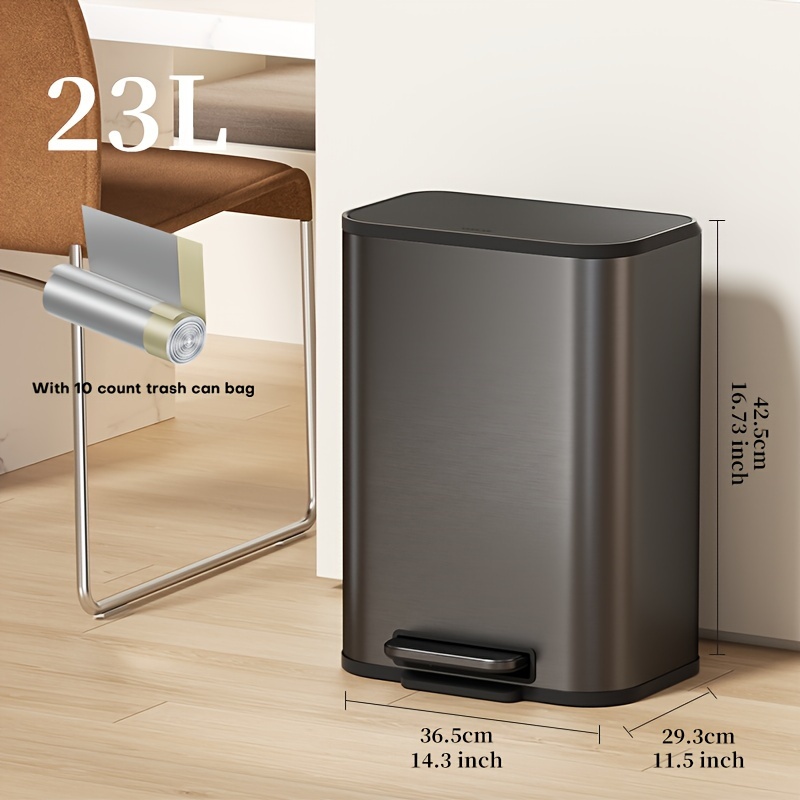 Stainless Steel 30 Litre Trash Bin with Lid, 30.28 L Kitchen Tall Trash Can Bin Metal Waste Bin for Home Hotel Office Public New Home Decoration Christmas Gift Kitchen Trash Cans