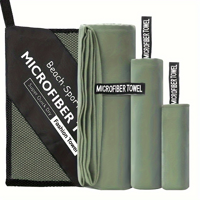 3pcs Microfiber Outdoor Camping Towel Set Soft Lightweight Compact Quick Dry Towel Hangable Fast Drying Odor Resistant Convenient Storage Mesh Bag Suitable For Outdoor Camping Beach Pool