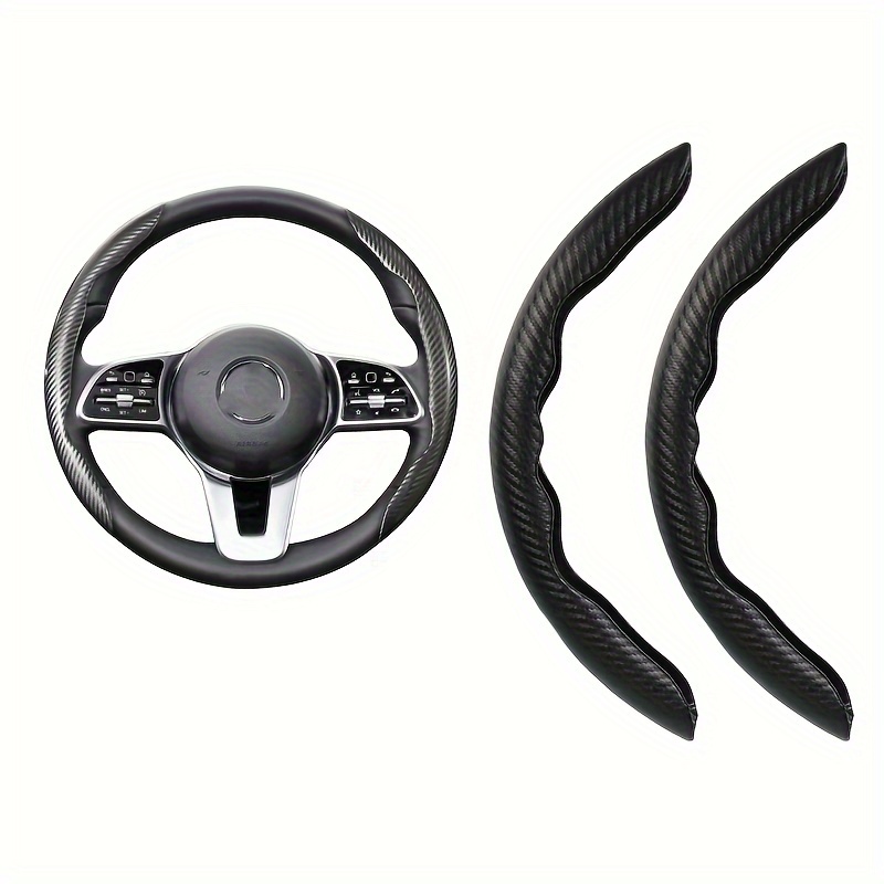 

1 Pair Carbon Fiber Look Pu Leather Steering Wheel Cover - Microfiber Interior Accessory For Grip & Style, Black, Fits Most Cars