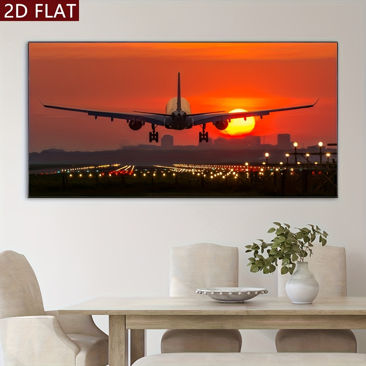 TEMU 2d Flat, 2d Flat, [2d Flat] 1pc Plane Under The Sunset Wall Art-canvas Poster, Aircraft Fashion Home Decoration, Gift For , Family, For Living