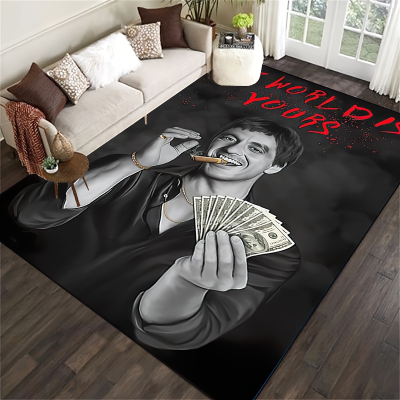 polyester area rug with dark gray the world is   motif machine washable non slip rectangular floor mat for room indoor   1pc heavy duty felt carpet for hallway living room bedroom entryway patio garden   in multiple sizes details 5