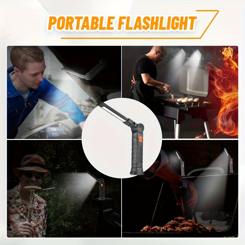 1 or 2pcs   powerful led flashlight usb c rechargeable with magnetic base hook 1 2pcs options portable folding torch for camping home workshop emergencies ideal for professionals everyday use emergency light foldable design textured grip handle workshop lighting handheld flashlight durable construction   light   Product details 4
