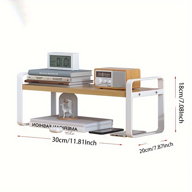 Iron And Wood Desktop Organizer Office Shelf Countertop Storage Rack, Rectangular Desk Additions Stand For Documents, Books, Stationery And Electronics