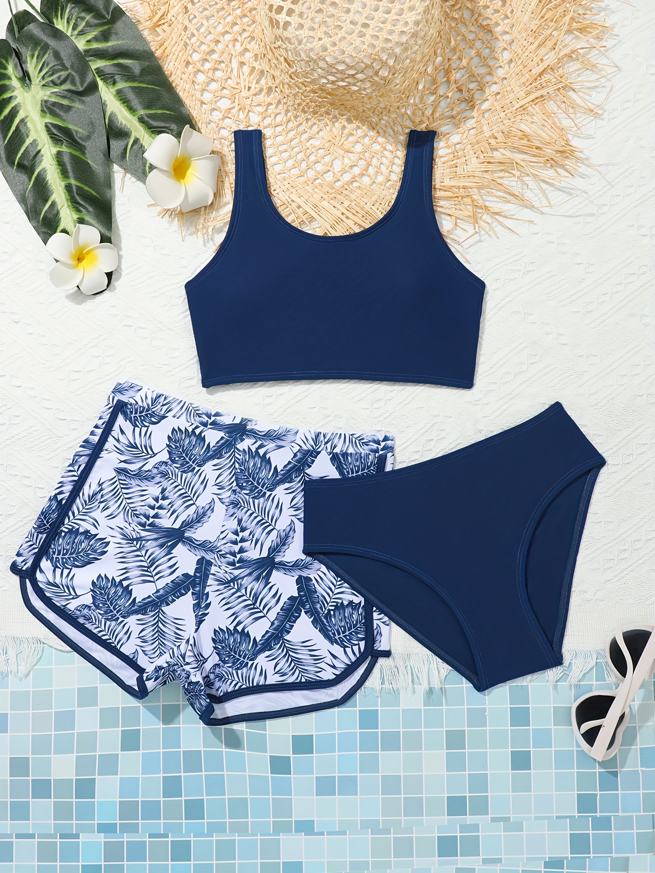 item picture 3 piece fashion leaf print girls bikini set