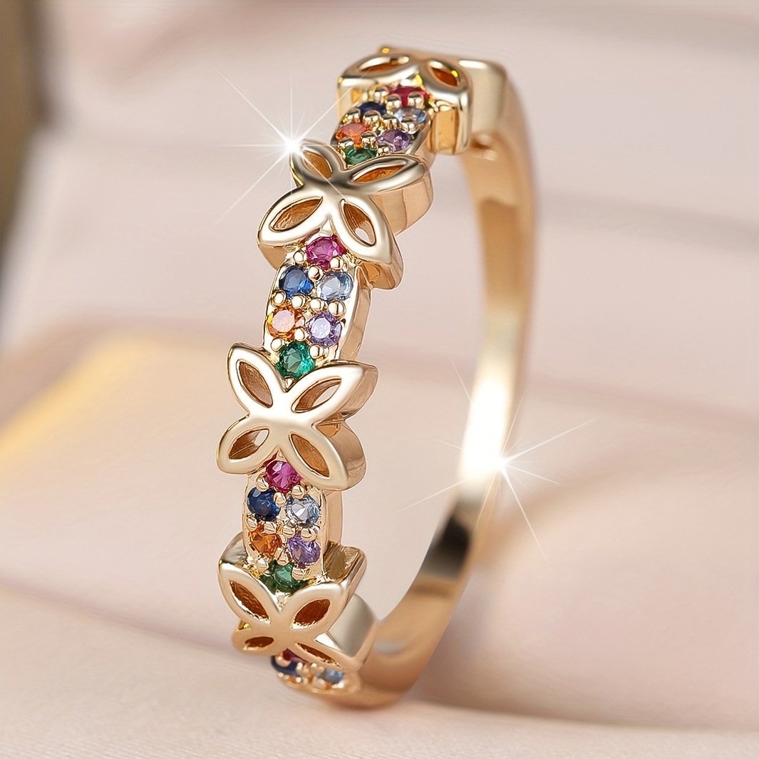 E-shop Einfacher stilvoller Ring mit mehrfarbigem synthetischem Zirkonia hohlem Schmetterlingsdesign – Bequemer Alltagsschmuck für Frauen mit modischem