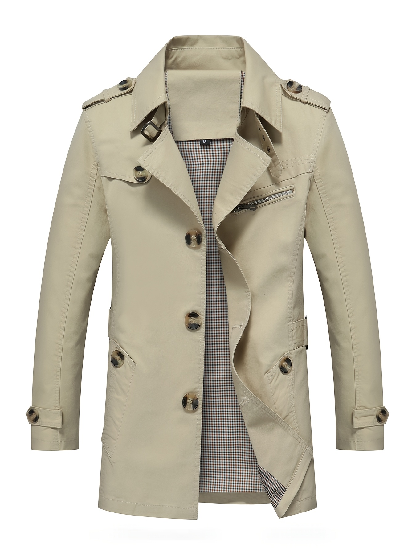 Men's Windbreaker, Men's Mid-Length Trench Coat with Turn- Collar, Casual Sport Windbreaker Jacket, Fashionable Minimalist Style, Multi-Button Design, Suitable for Outdoor Outings and Street Shopping