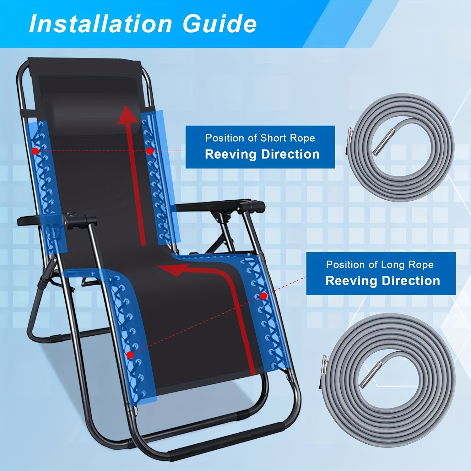 4pcs Zero Gravity Chair Replacement Rope Rope Zero Gravity Chair  Recliner Replacement Shoelace Rope Kit, Bungee Beach Chair