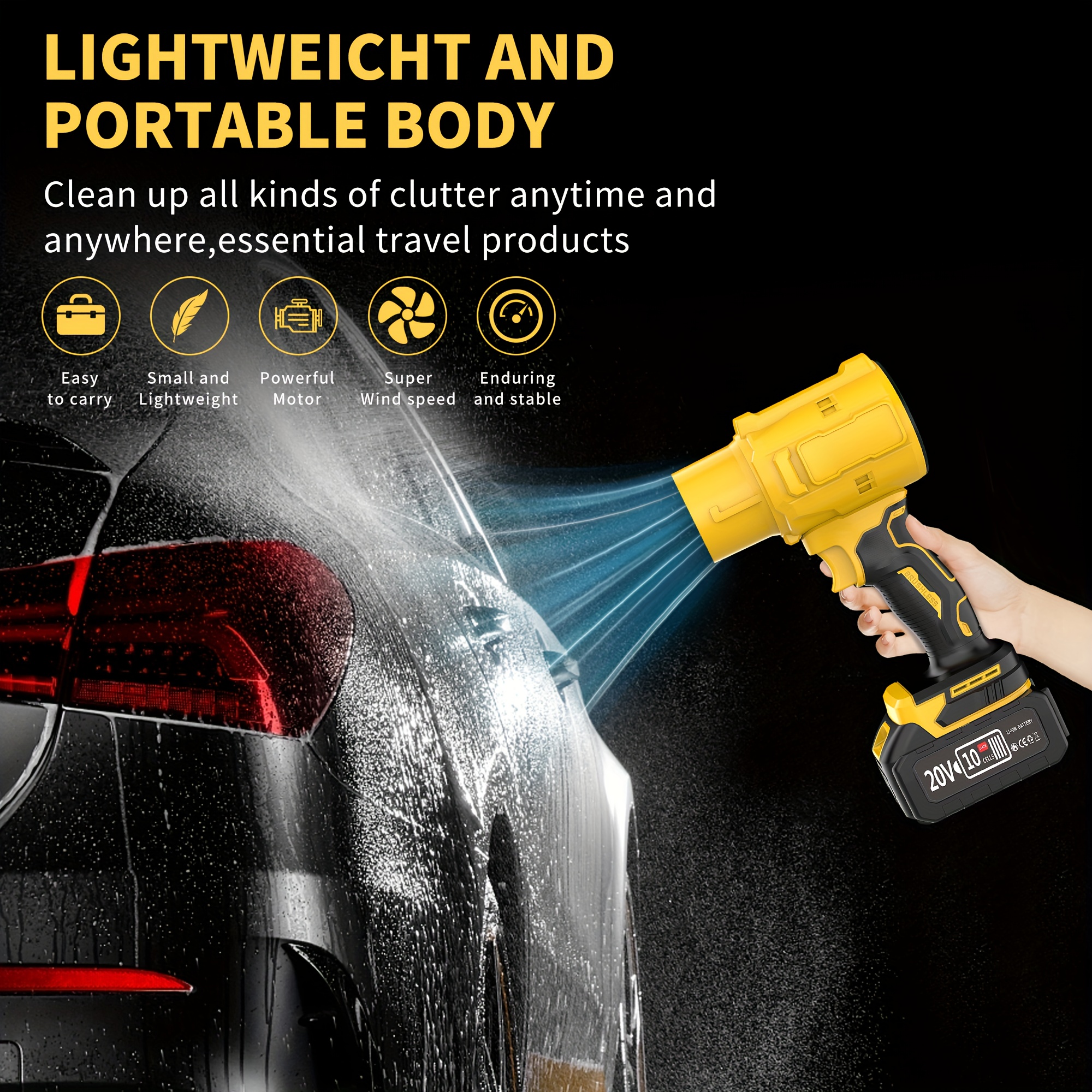 Powerful 50000RPM Cordless Leaf Blower, 20V Turbo Air Blower for Car Drying, Leaf Snow Dust Blowing, with Battery, Perfect Christmas Gift, Holiday Gift Idea, Home Outdoor Cleaning Tool
