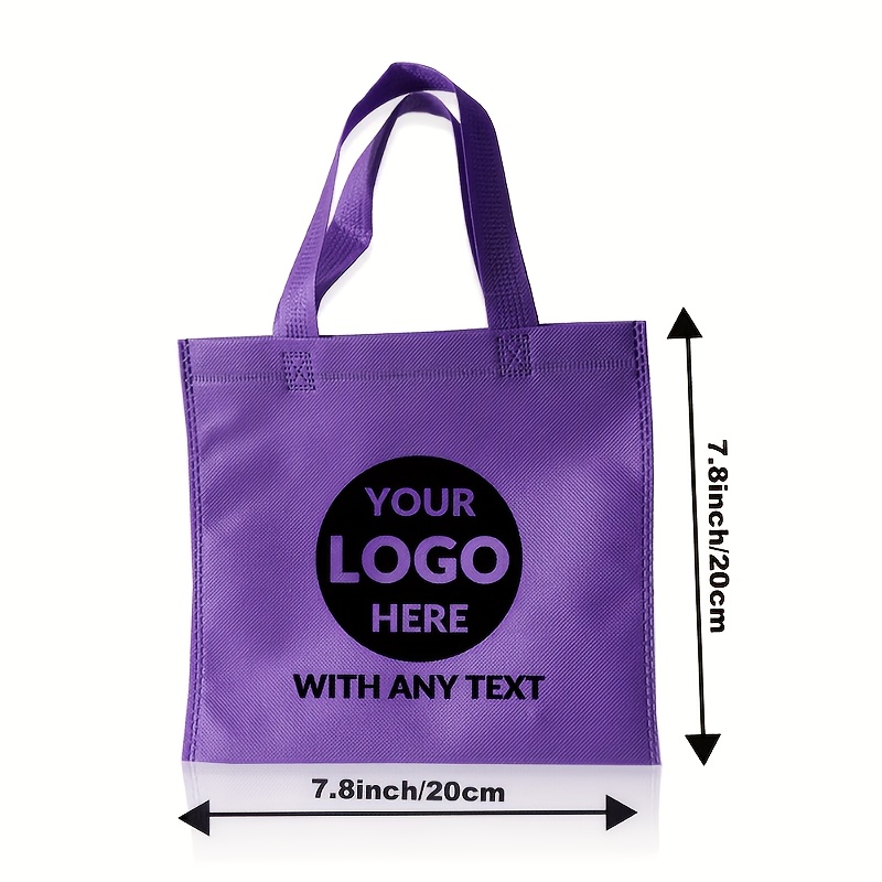 TEMU Gift For Her/him Custom Text/logo Reusable Small Tote Bag With Sturdy Black Handles - Durable Non-woven Purple Gift Bag With Area For Branding,