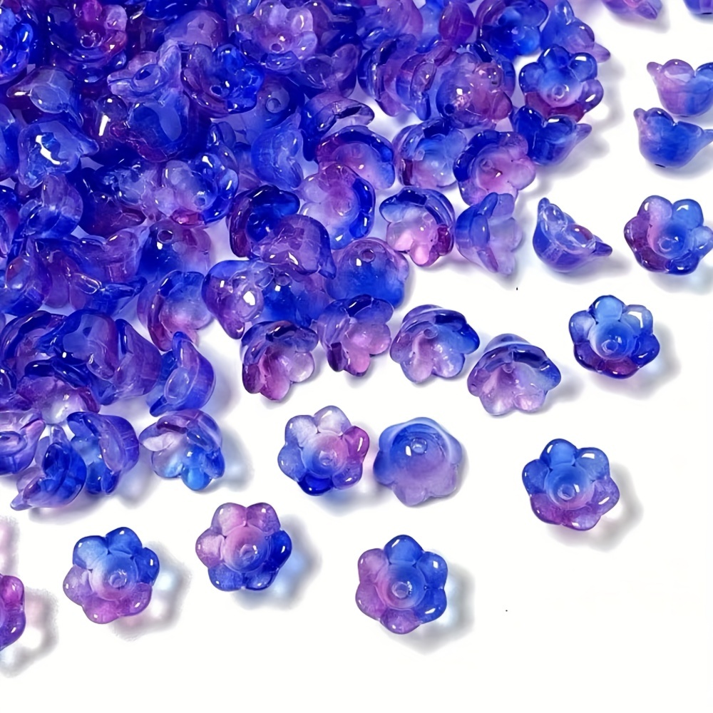 

Annebeads Glass Flower Beads, 50pcs Handcrafted Gradient Blue And Of Bead Assortment For Making - Necklace And Bracelet Craft Accessories