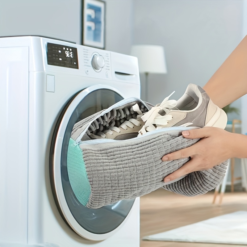 durable gray yellow polyester shoe wash bag mesh   closure protective laundry bag with rich fluff interior machine   for sneakers watches jewelry accessories laundry bags Product details 1