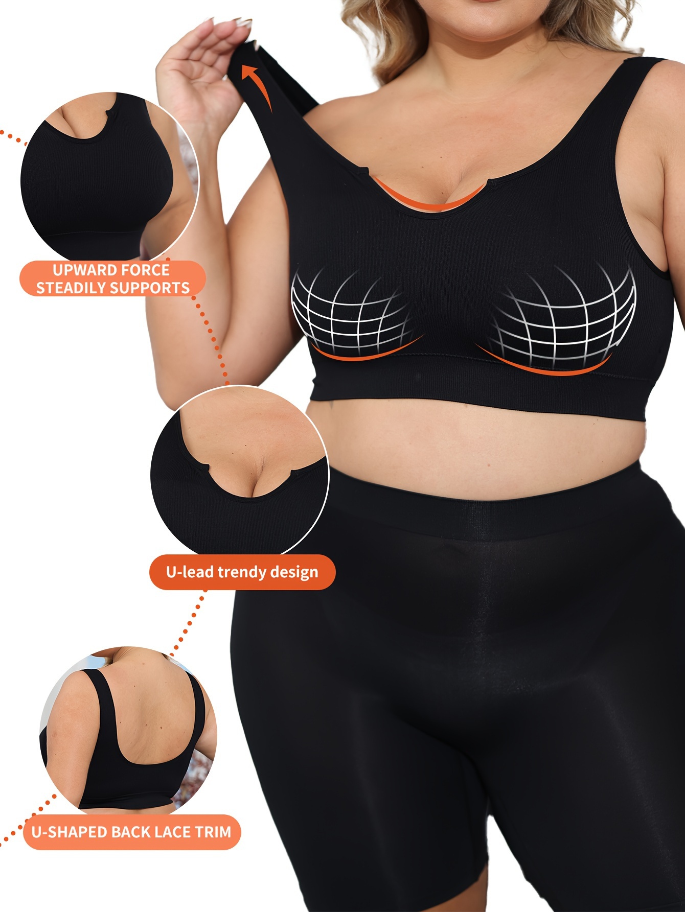 Women'S Daily Casual Low-Collar Non-Removable Chest Pad Bra, Seamless Breathable, Medium Stretch Polyamide Knit Fabric, 120g/?, Solid Color, Easy Comfortable, Sexy, for Women