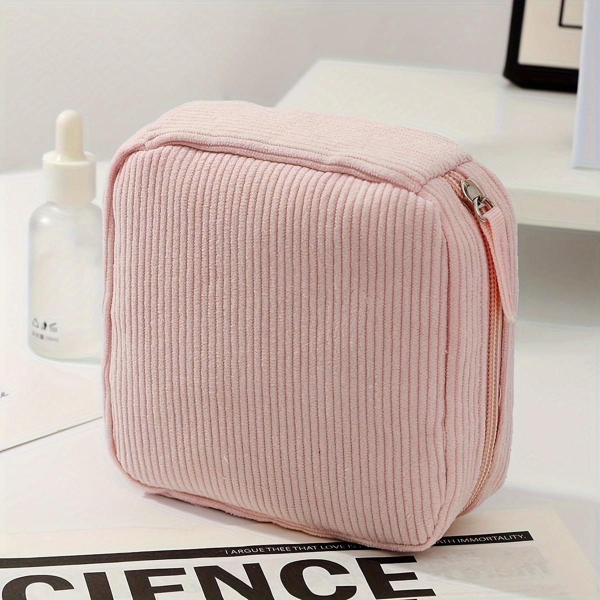 TEMU 1 o 2 piezas Bolsa de Almacenamiento de Toallas Sanitarias de en Rosa/, Neceser Plegable para Maquillaje de Mujer, Multicompartimento, Bolsa de