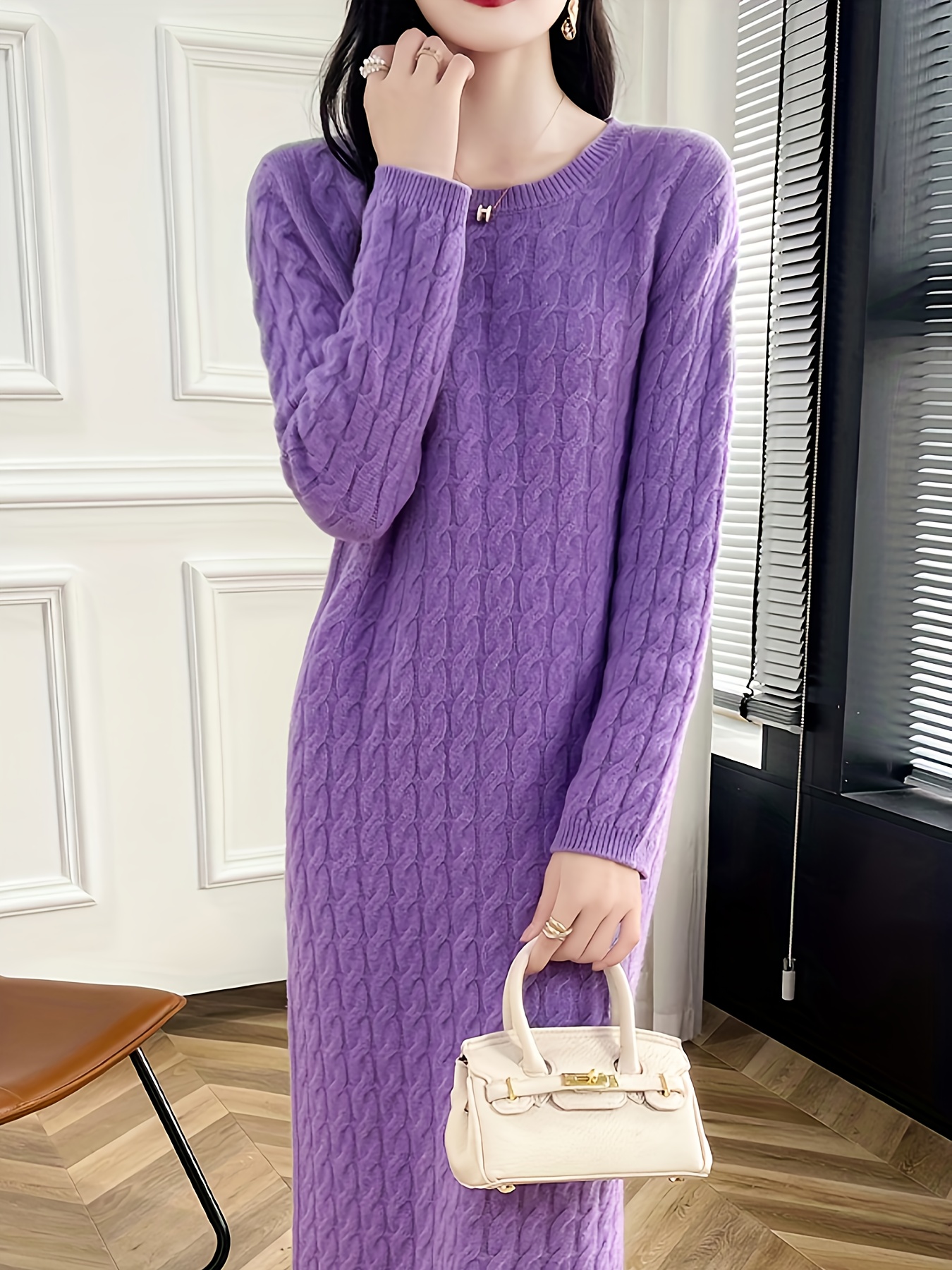 fitted lace wedding dress Women's Casual Sweater Midi Dress Long Sleeve Backless Loose Ribbed Kn –  Divahotcouture main image 1