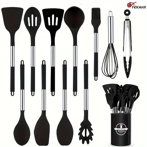 12 piece silicone utensil set heat resistant non stick ergonomic handle washable modern cookware essentials for kitchen kitchen gadgets cooking utensils kitchen stuff and must have cooks