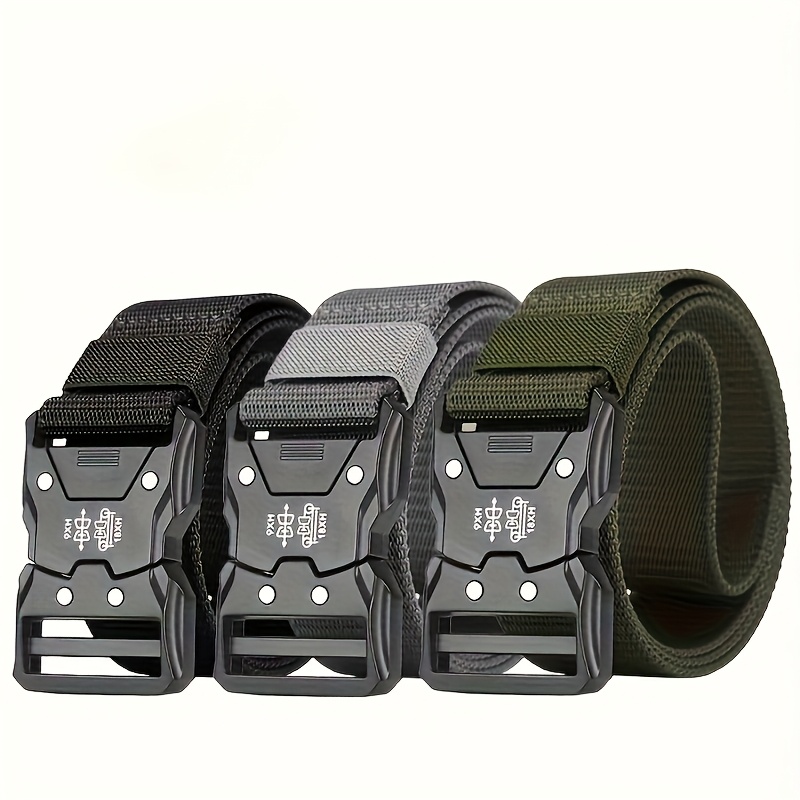TEMU 3pcs Men' Tactical Belt, Nylon Belt Body, Wear-resistant And Durable, Suitable For Men's Leisure, Fashion, Outdoor, Mountain Climbing, Vacation,