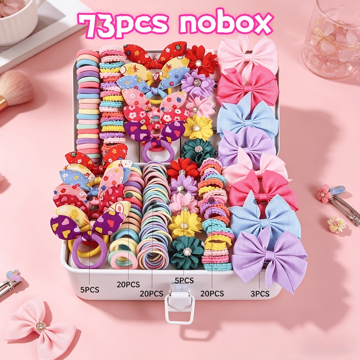E-shop 73-teiliges Haar-Accessoire-Set in verschiedenen Stilen, Haargummis & Schleifen-Clips im Ins-Stil, Macaron- Schleifen-Spangen,
