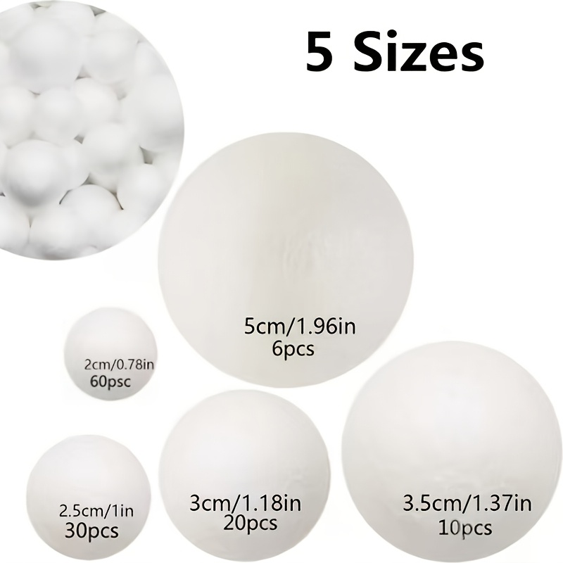 TEMU 126 balles en mousse de 5 tailles, pour les manuels, sphères en polystyrène lisses, pour les d'art et d'artisanat, la décoration de Noël et les