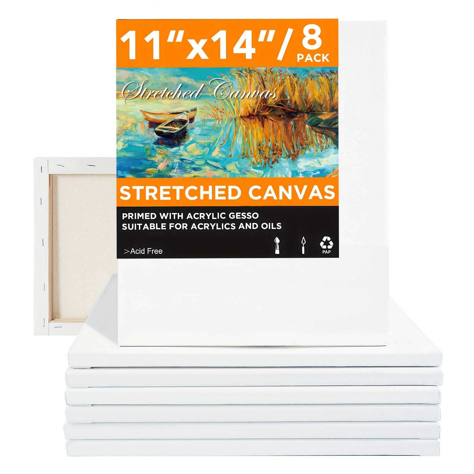 TEMU 8pcs 11x14 Inch Stretched Canvas Panels - Pre- With Acrylic Gesso, Ideal For Oil & Acrylic Paints, Perfect For Beginners & Professional Artists,