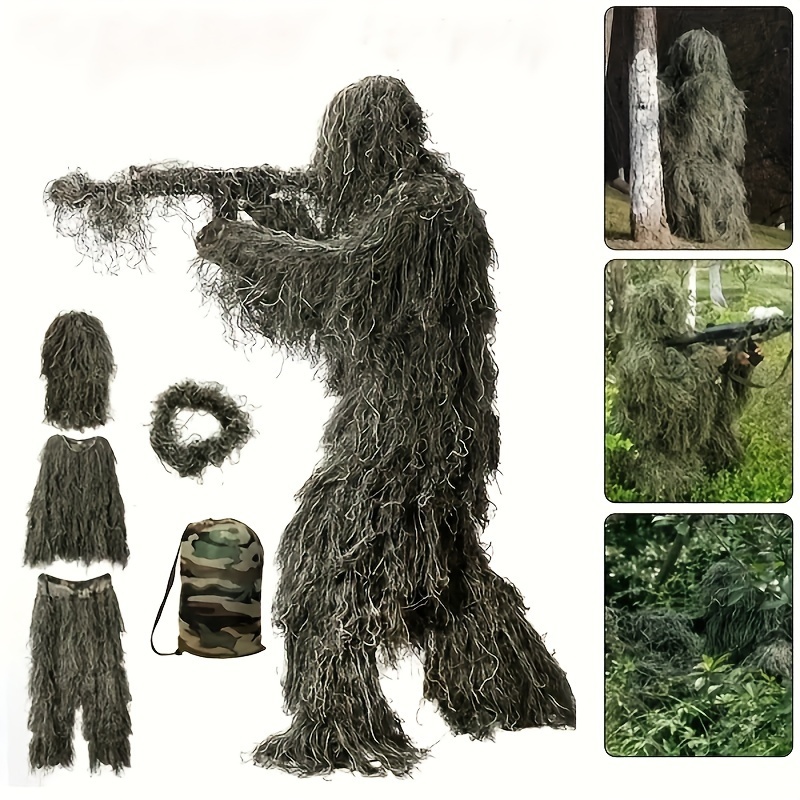 5pcs camo 3d ghillie suit kit camouflage clothing woodland forest   outfit 0