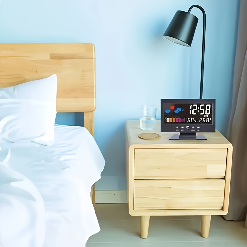 TEMU Alarm Clock With Backlight, Function, Indoor Thermometer & Weather Forecast, Usb Powered, Mechanical Movement, Calendar Display, Auto-shut-off Chime, Rectangle Metal Frame - Ideal For Use