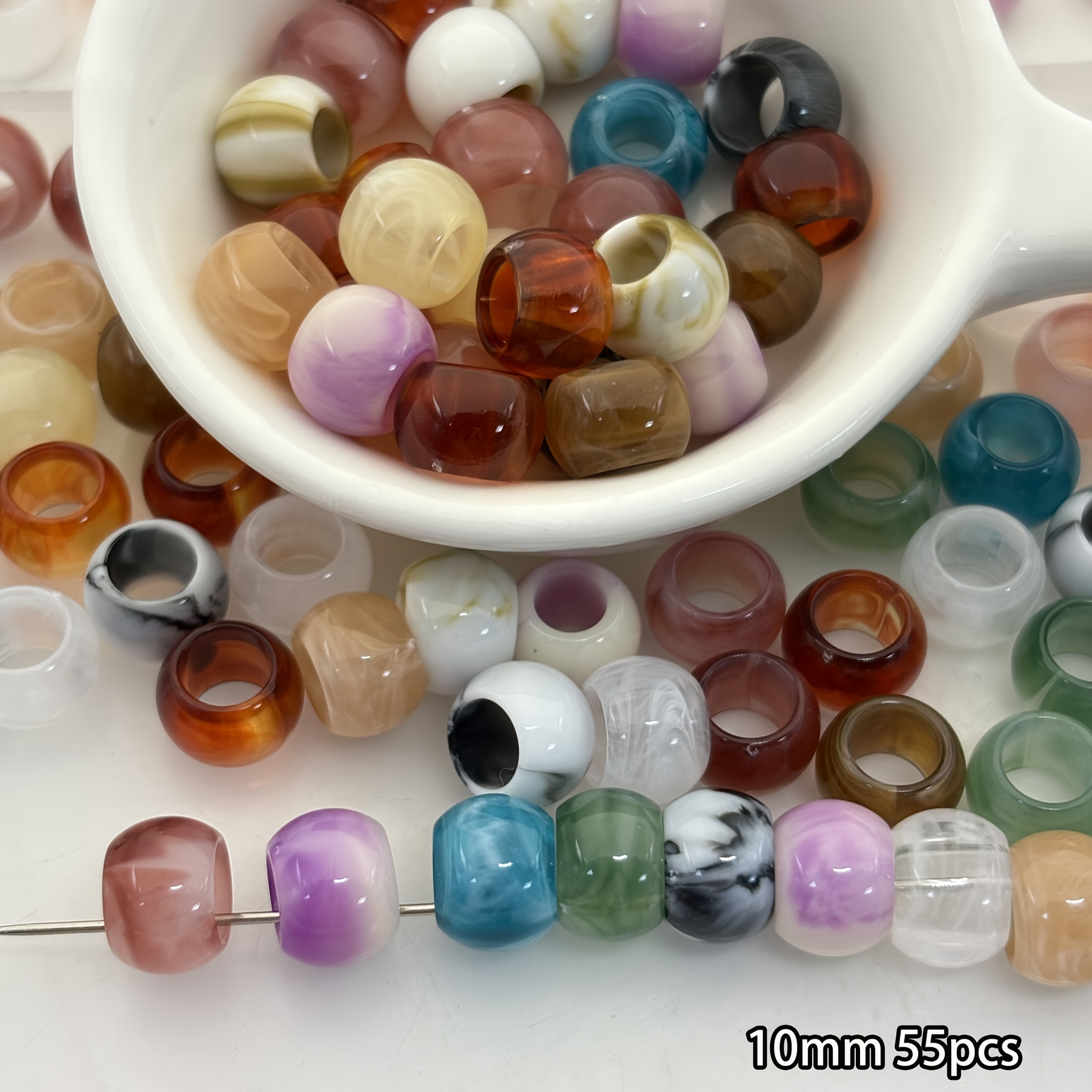 TEMU Lot de 55 perles acryliques à gros trou - 10x8mm bicolores, adaptées au bricolage, aux breloques de téléphone, aux accessoires vestimentaires,