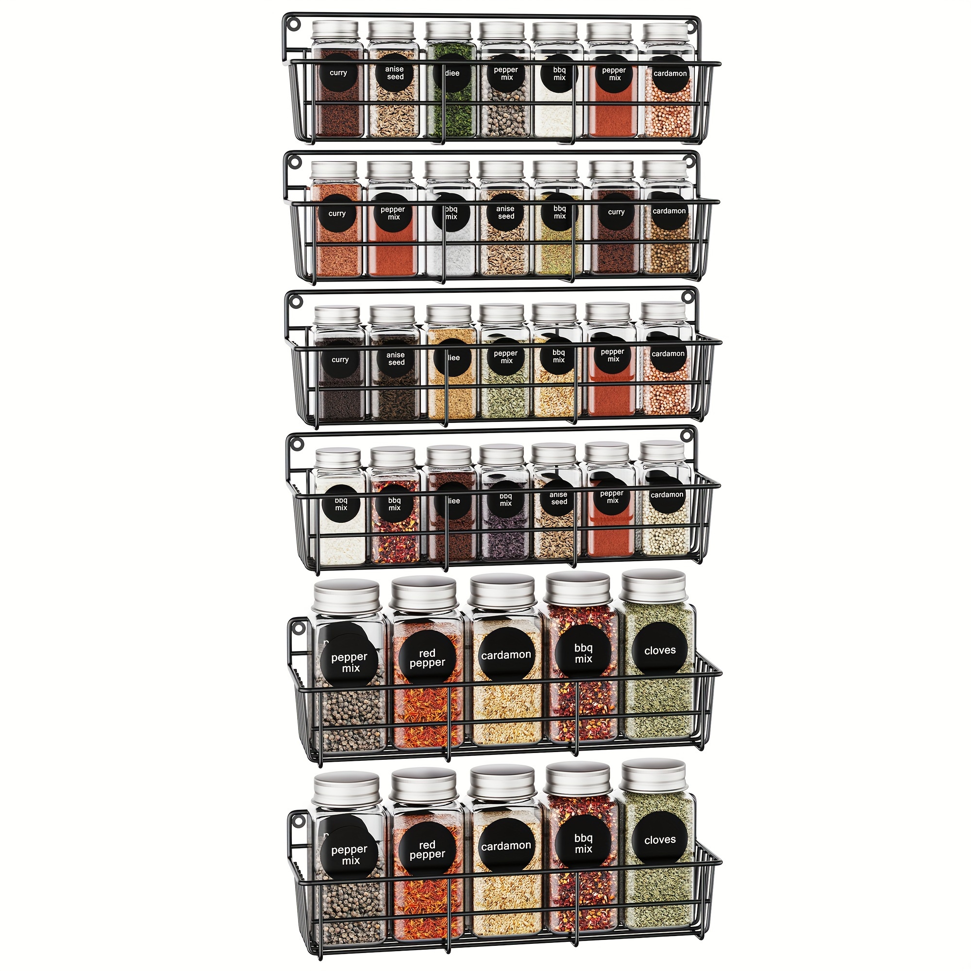 

Organisateur d'Épices en Métal Noir à 6 Niveaux, Étagère de Rangement Murale Empilable pour Cuisine et Garde-Manger, Porte-Condiments et Ustensiles Suspendu Polyvalent pour de , Étagères de Rangement