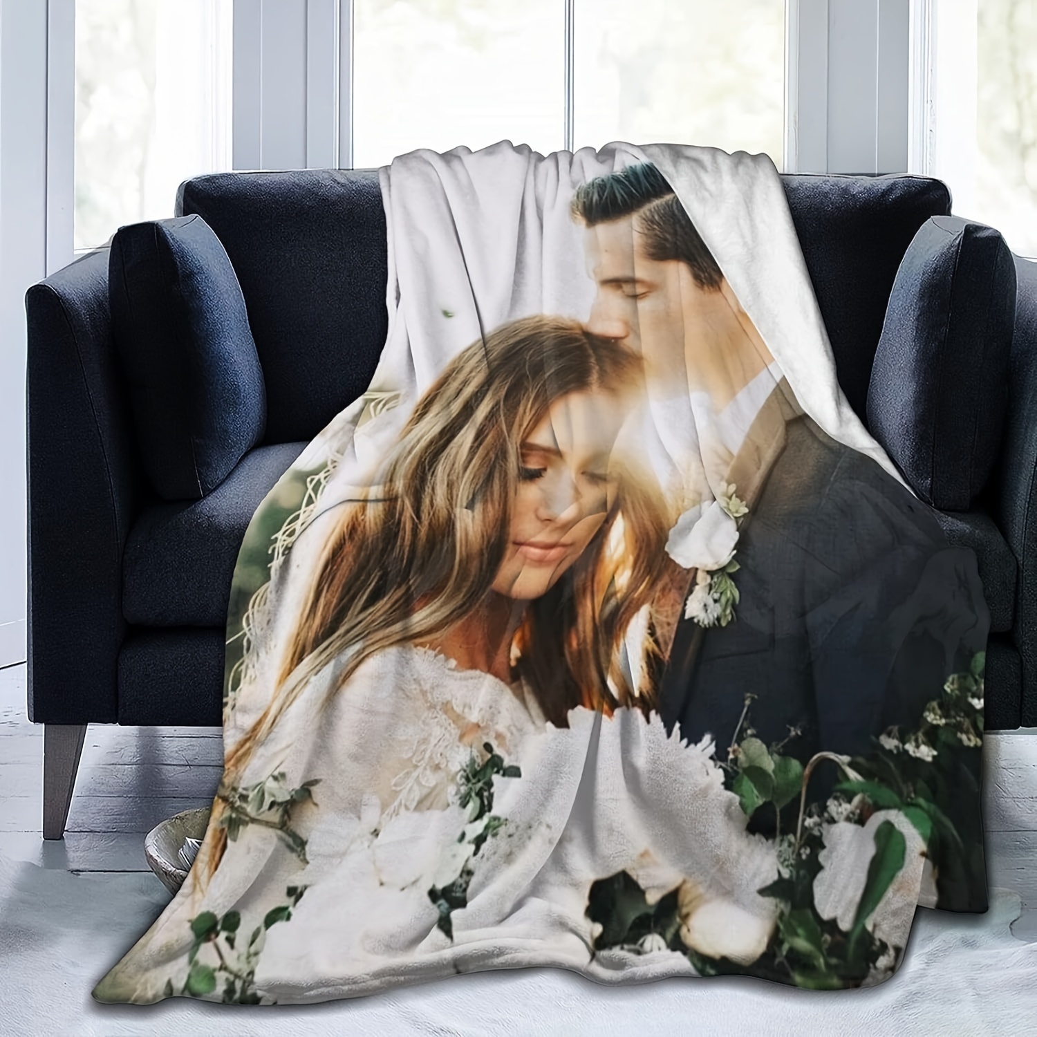 

1pc Custom Blanket With Photo Text, Personalized Bedding Blanket, Flannel Blanket For Family Birthday Wedding Gifts, For Couch Sofa Bedroom Living Room