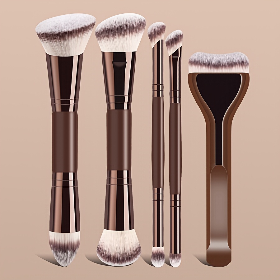 TEMU 5-delige multifunctionele make-upkwastenset, foundationkwast, losse poederkwast, blushkwast, concealerkwast met zachte haren,