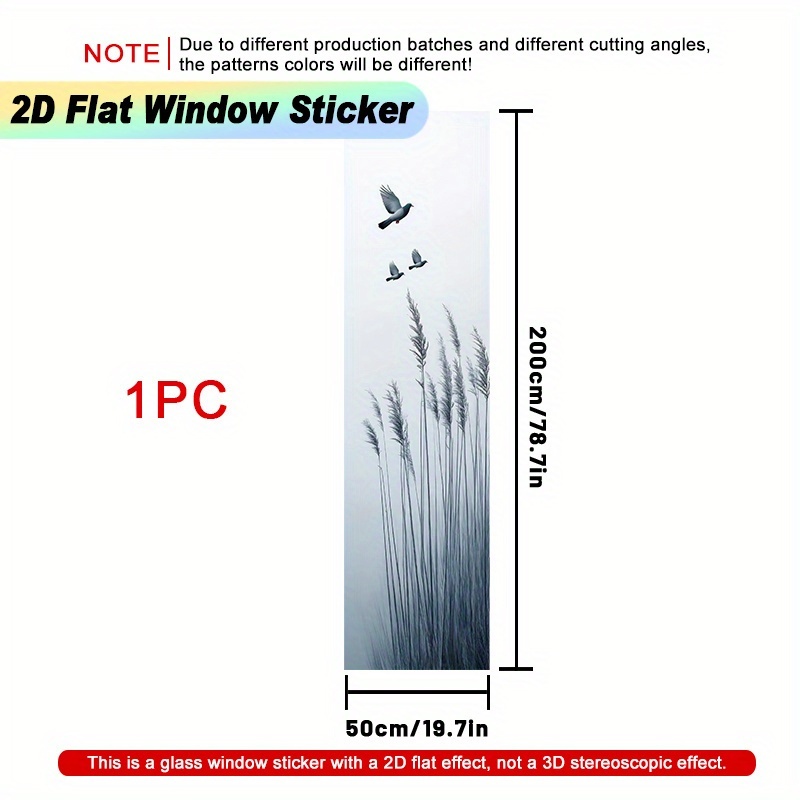 TEMU 2D Plat - 2D Plat - 1 autocollant de fenêtre plat 2D représentant un design d'oiseaux au-dessus des roseaux contre le ciel, utilisant une