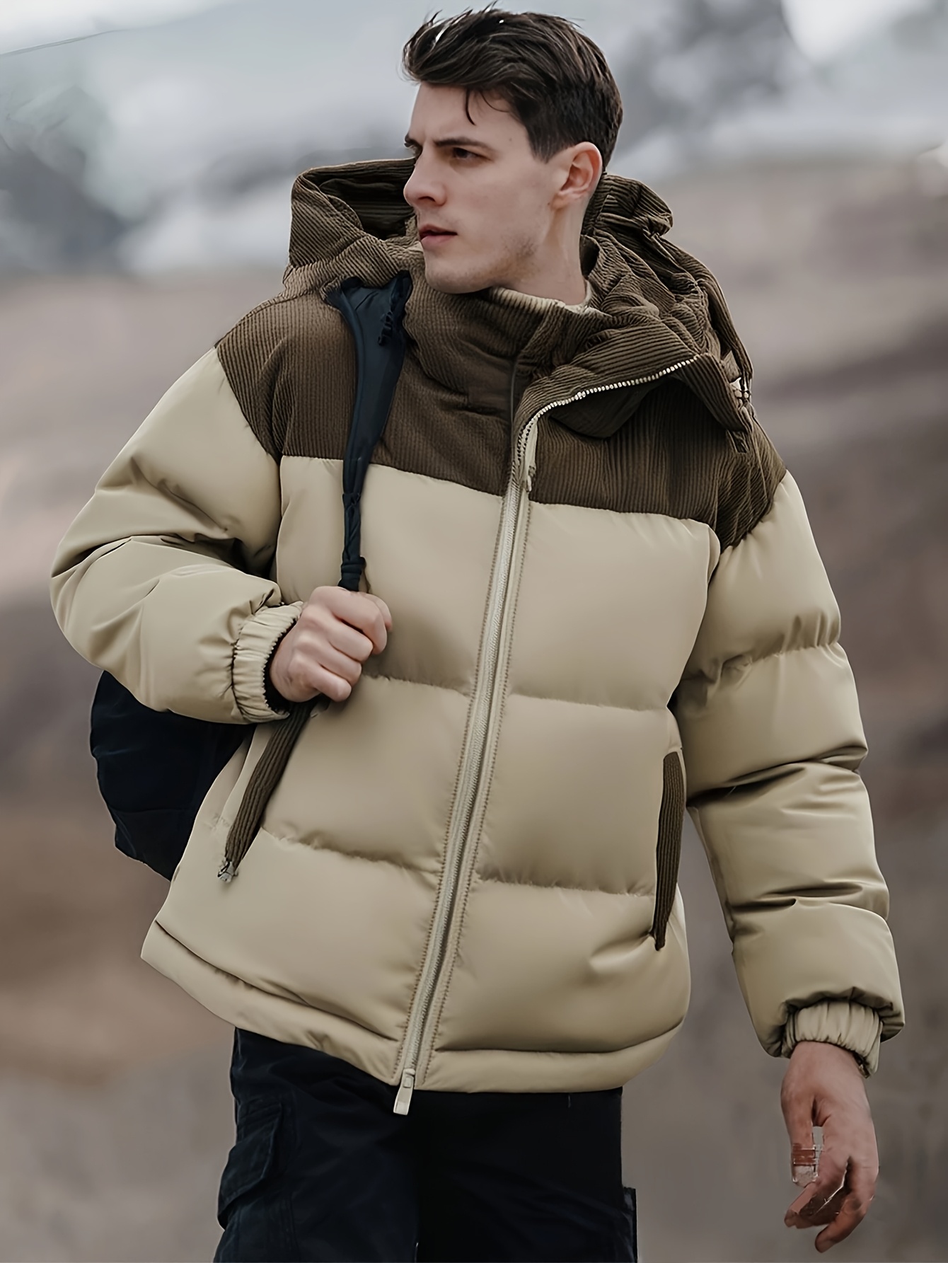 mens heavy duty winter parka jacket hood full zip ski coat Temu