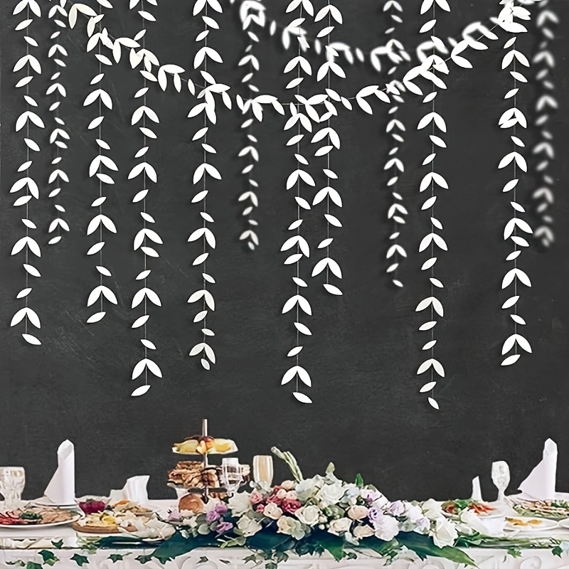 4pcs White Leaf Garland Kit - Versatile Paper Streamer Banner For Weddings, Engagements, Bridal Showers & Birthdays - Garden Parties & Celebrations