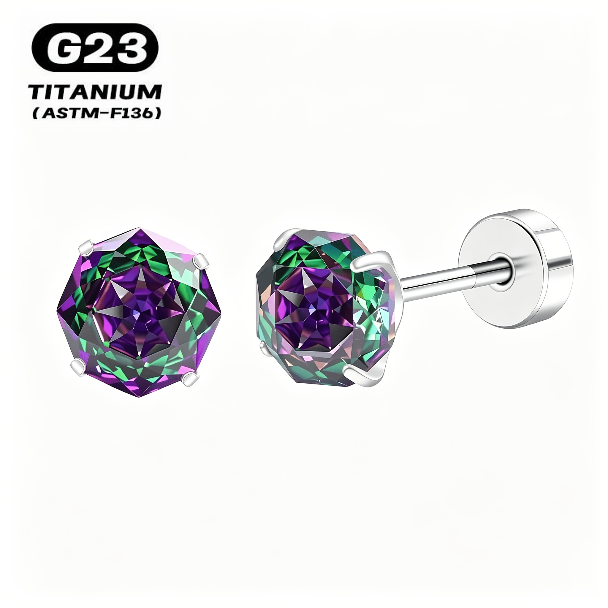 TEMU 1 Paire de Boucles d'Oreilles Implantables en de G23, Coupe Rose, CZ, Dos Plat pour Oreilles | 20G, Hypoallergéniques, Zircon Synthétique Rose
